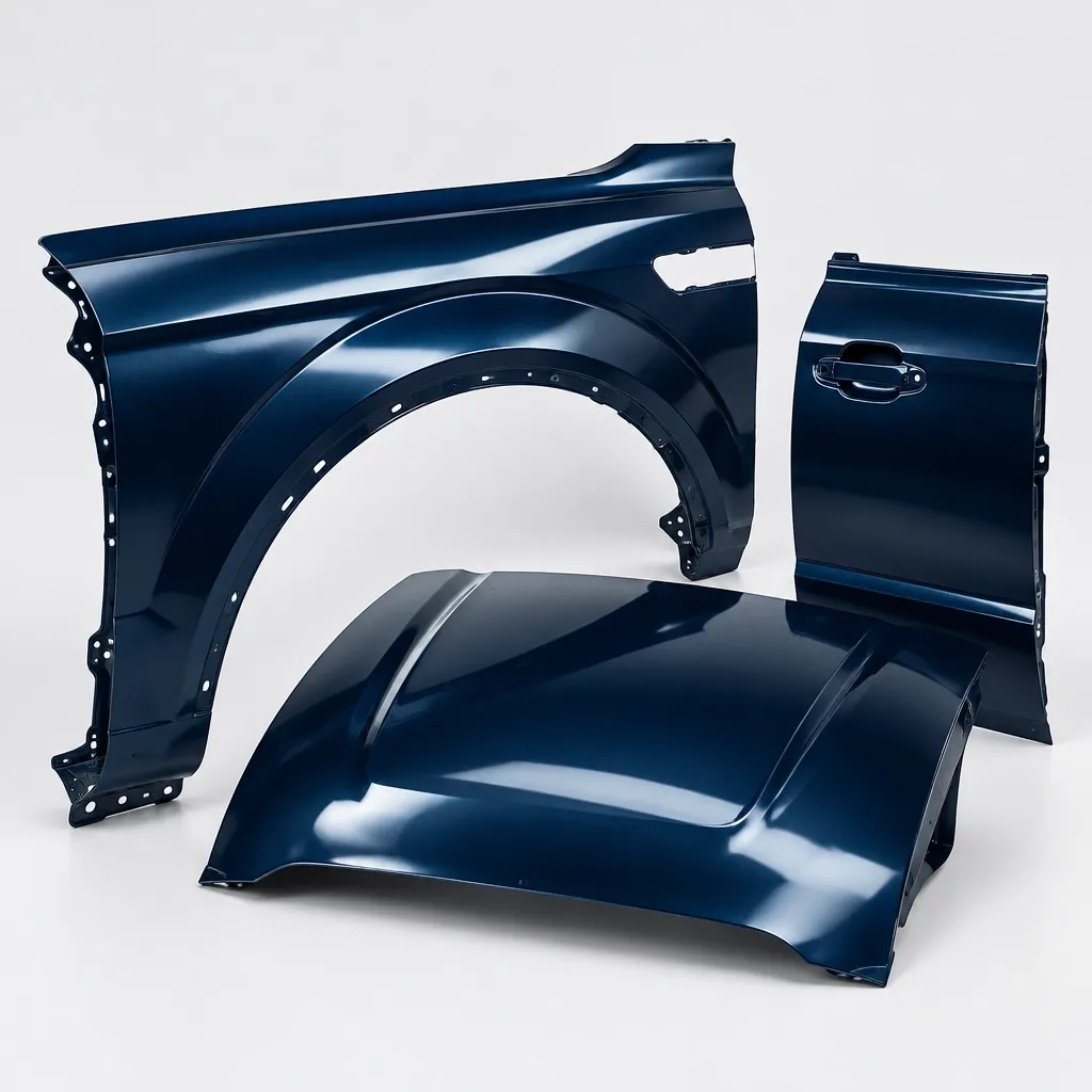 Glossy deep blue replacement auto body panels